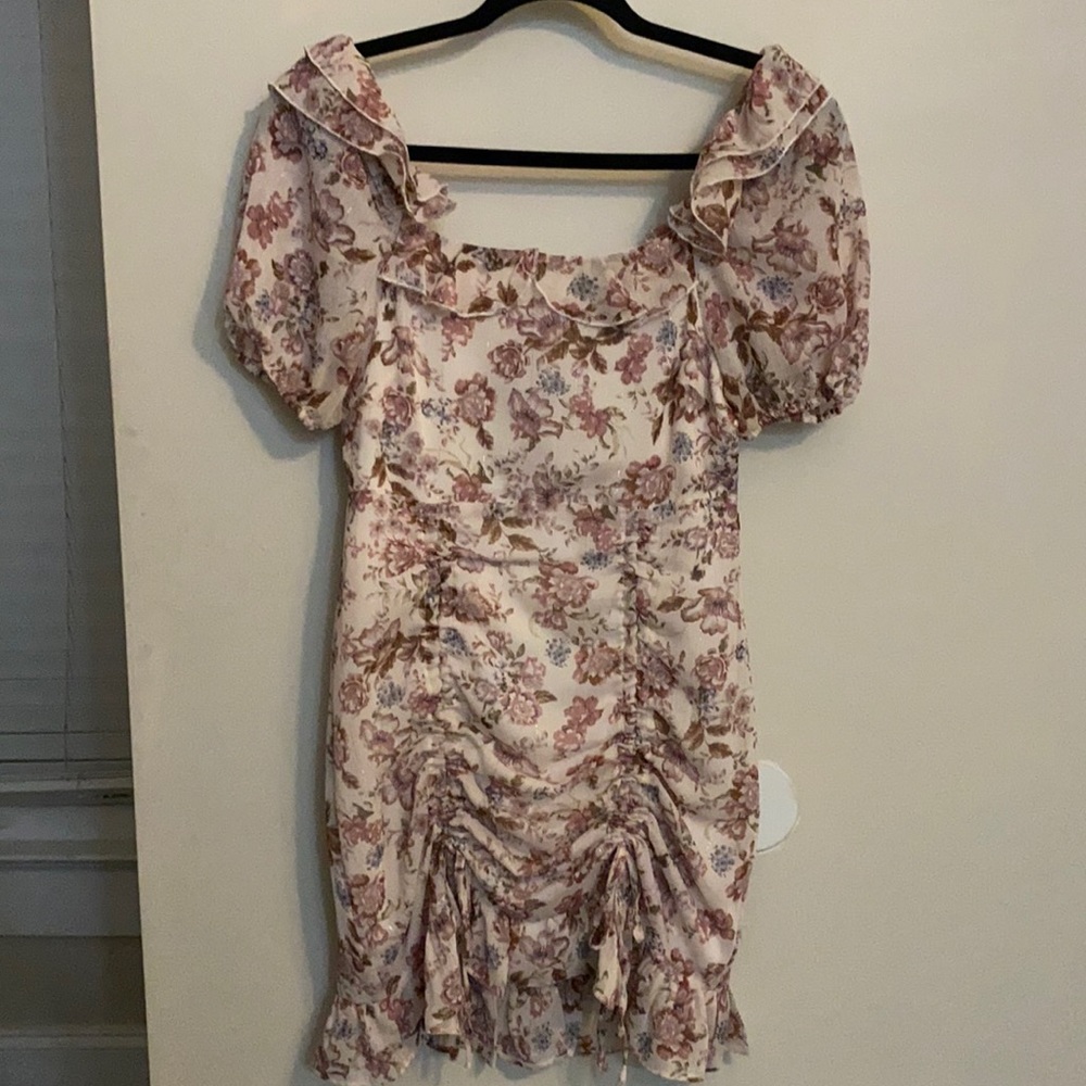 Floral puff sleeve cinch bottom dress